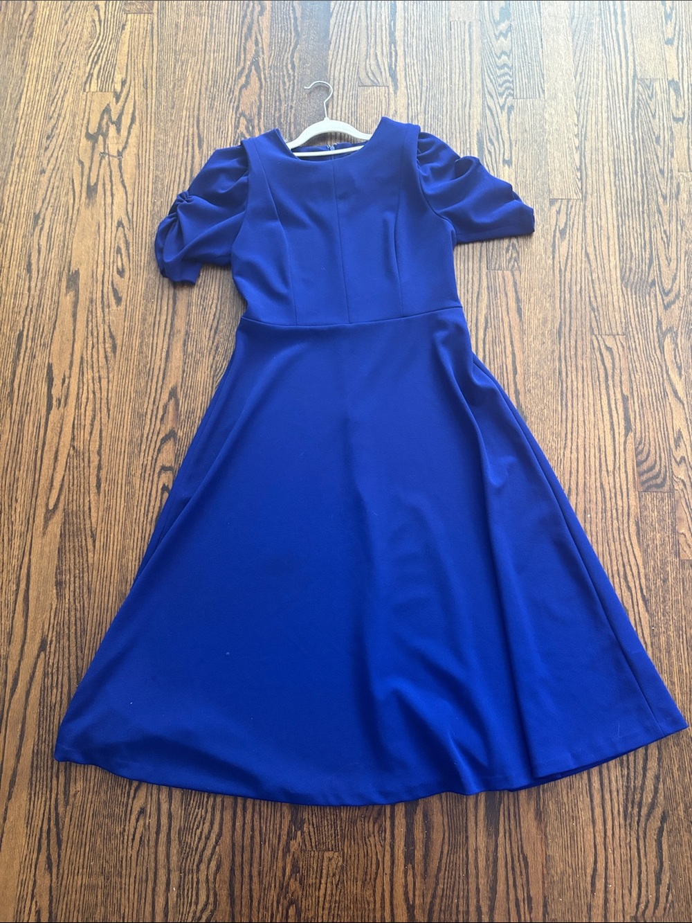 DKNY Royal Blue Scuba Crepe Tulip-Sleeve Fit and Flare Dress